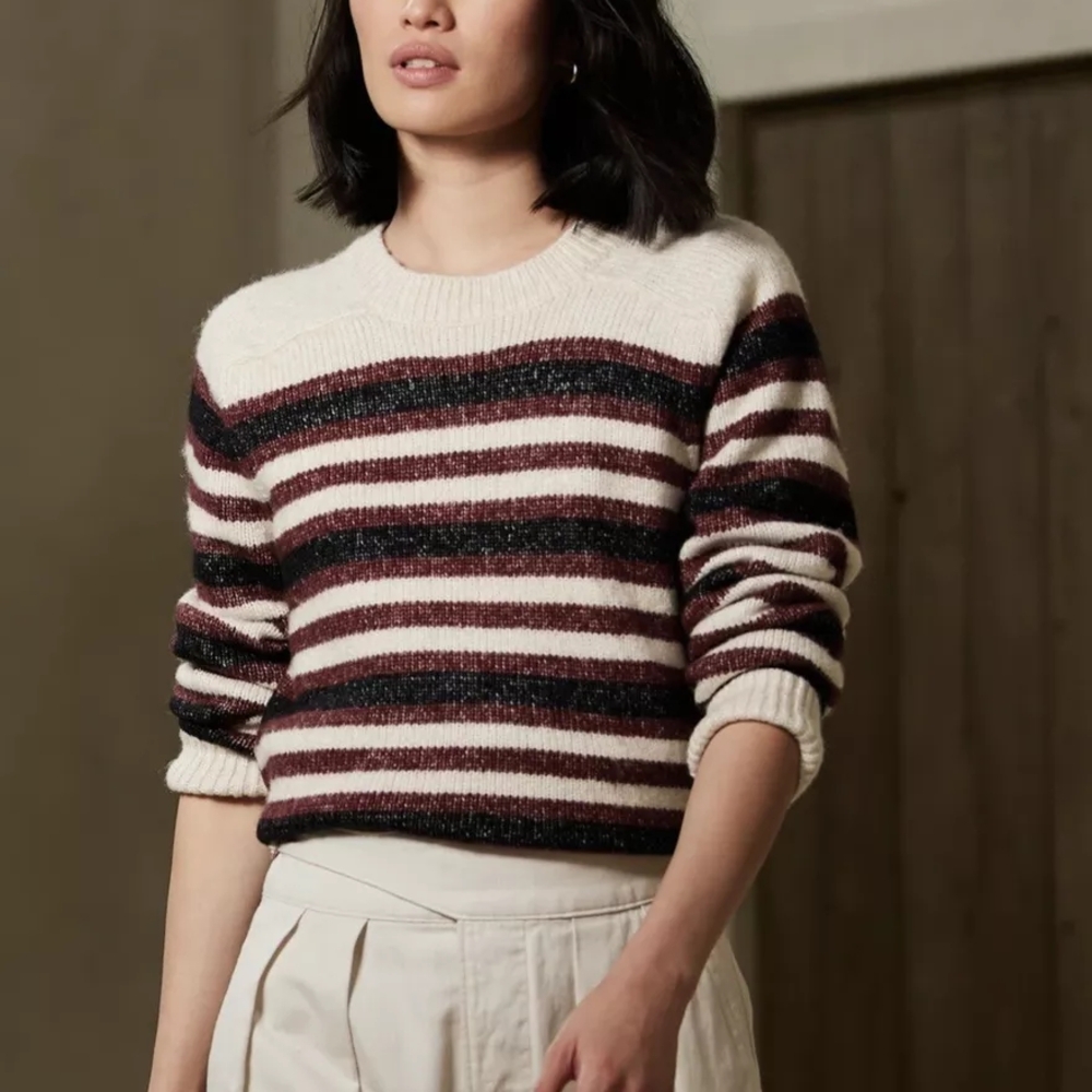 Striped Women's Sweater - Cream and Burgundy